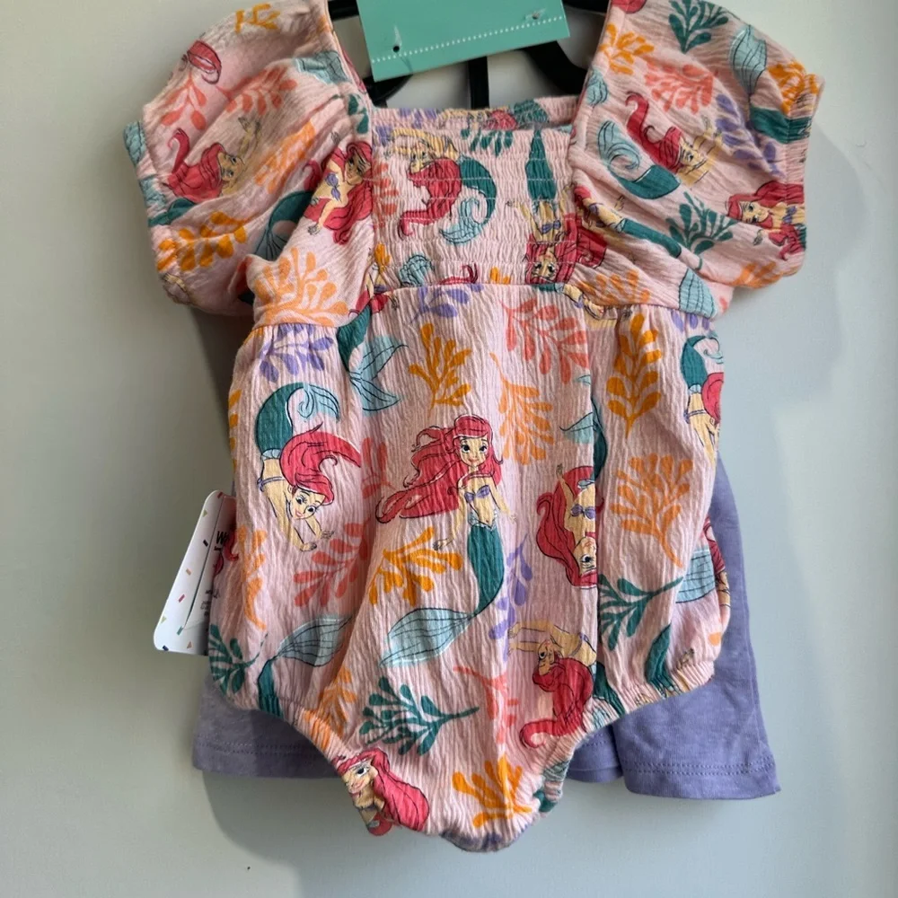 Disney Little Mermaid Lavender and Coral Girls Matching Set Bubble and dress